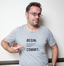 Load image into Gallery viewer, begin commit tech shirt frontview on model